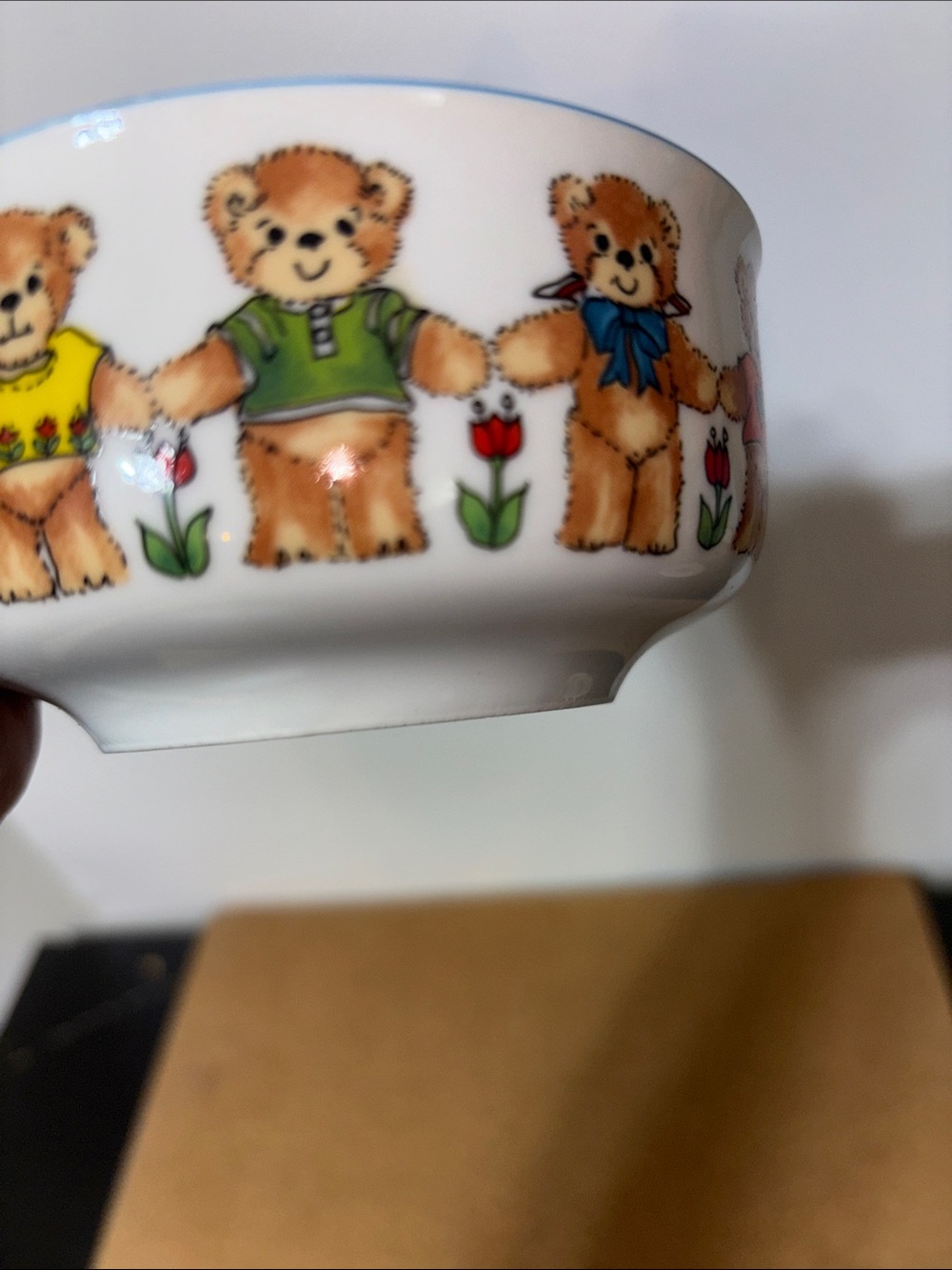 π3/$15 Children's Ceramic Teddy Bear Bowl - White with Multicolor Bears - Picture 4 of 4